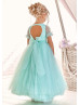 Short Sleeves Mint Heart Back Baby Flower Girl Dress